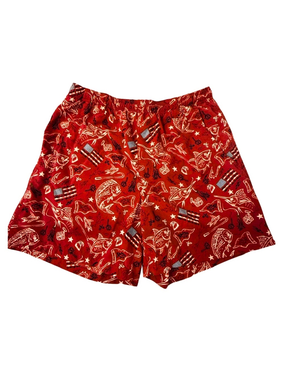 Columbia PFG Fishing Swim Trunks Mens Small Red Patriotic Fish Print